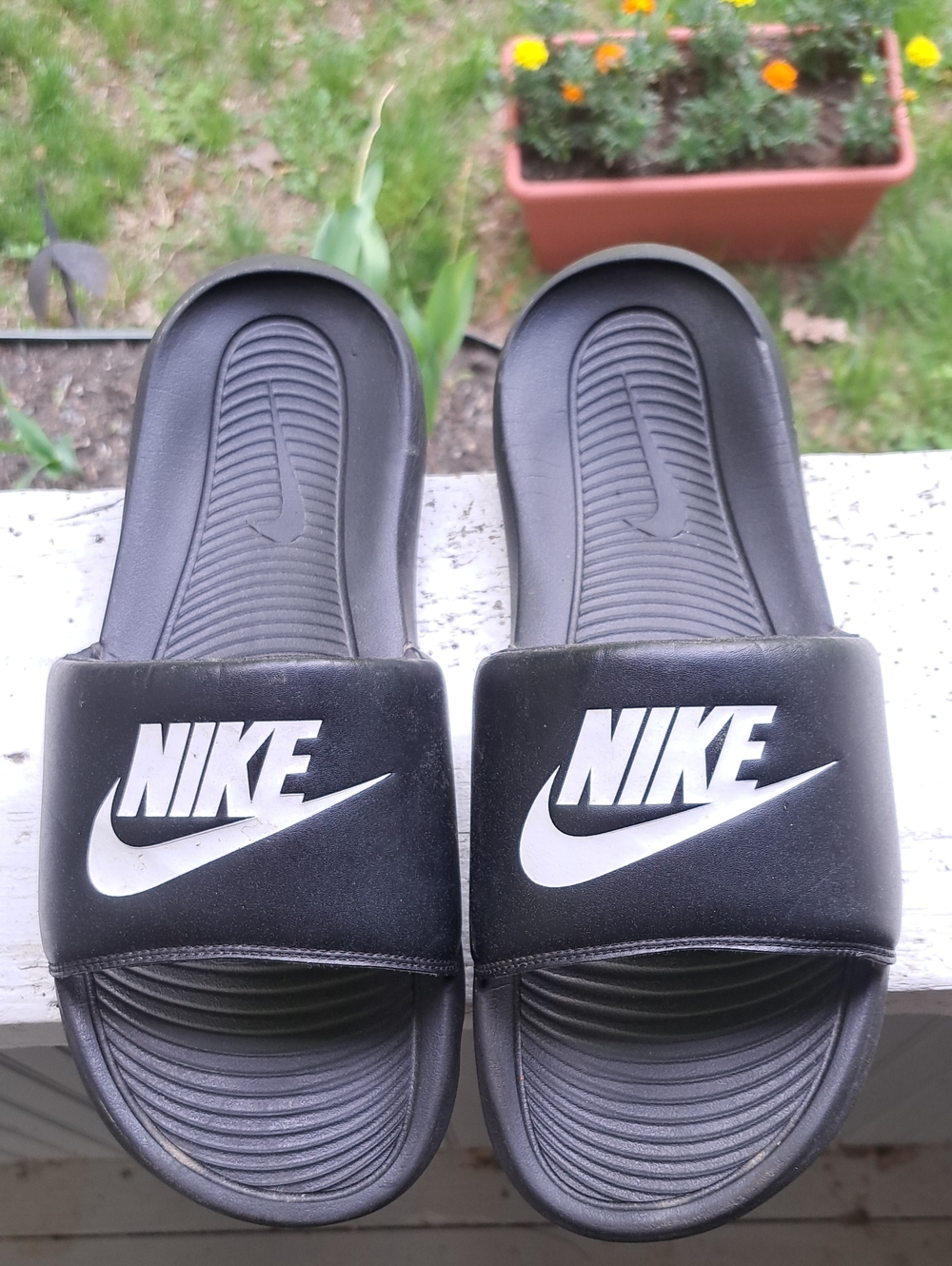 Nike Black Slides with White Logo